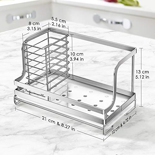 ODesign Sink Caddy, Large Kitchen sink Organizer Caddy Sponge Scrubber Brush Dishrag Dishcloth Holder Rack with Drain Pan Tray Countertop Stainless Steel Rustproof