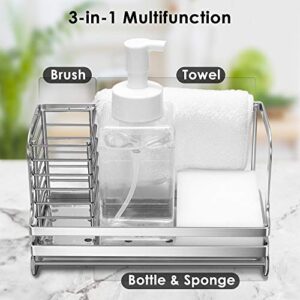 ODesign Sink Caddy, Large Kitchen sink Organizer Caddy Sponge Scrubber Brush Dishrag Dishcloth Holder Rack with Drain Pan Tray Countertop Stainless Steel Rustproof