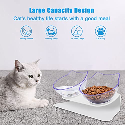 UPSKY Cat Bowls Elevated Cat Food Water Bowls Set, 15° Tilted Raised Cat Bowls, Anti Vomiting Cat Dish Pet Feeder Bowls with Stand for Indoor Cats and Small Dogs