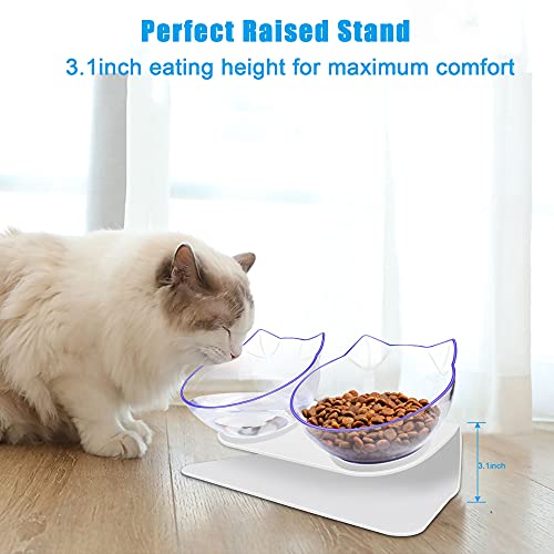 UPSKY Cat Bowls Elevated Cat Food Water Bowls Set, 15° Tilted Raised Cat Bowls, Anti Vomiting Cat Dish Pet Feeder Bowls with Stand for Indoor Cats and Small Dogs