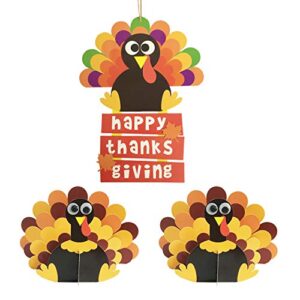 thanksgiving crafts for kids - turkey crafts for autumn home classroom decorations - festive fall thanksgiving party turkey craft kit - diy happy thanksgiving sign & 3d turkey decor supplies