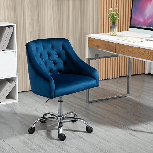 Velvet Fabric Swivel Task Chair for Home Office Ergonomic Comfortable Chair - Navy Blue with Dirt-Proof M-6030S