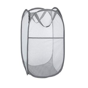 larpur popup mesh laundry basket, collapsible laundry hamper portable clothes washing laundry hamper with reinforced carry handles for home, dormitories, travel, apartments (grey)