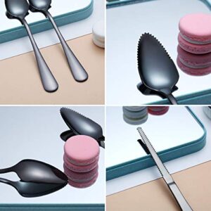 Black Grapefruit Spoons 5 Pieces Set, 4 Stainless Steel Grapefruit Spoon And 1 Grapefruit knife With Titanium Plating, Grapefruit Utensil Set, Serrated Edges Spoon pack of 5 (Black)