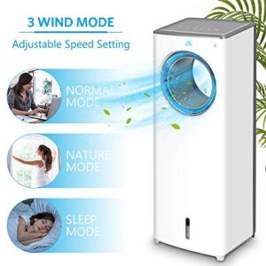 Evaporative Air Cooler - 2-in-1 Portable Air Cooling Fan, Instant Cool & Humidify with 3 Speeds, No Noise Tower Fan, No Dust, 3 Modes, 90°Oscillation, 8H Timer, Bladeless Fan for Large Room Office