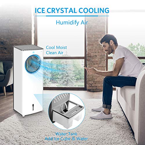 Evaporative Air Cooler - 2-in-1 Portable Air Cooling Fan, Instant Cool & Humidify with 3 Speeds, No Noise Tower Fan, No Dust, 3 Modes, 90°Oscillation, 8H Timer, Bladeless Fan for Large Room Office