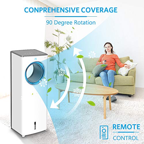 Evaporative Air Cooler - 2-in-1 Portable Air Cooling Fan, Instant Cool & Humidify with 3 Speeds, No Noise Tower Fan, No Dust, 3 Modes, 90°Oscillation, 8H Timer, Bladeless Fan for Large Room Office