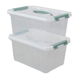 gloreen 6 quart clear storage bins with lid and green handle, multipurpose stackable plastic storage latches box/containers, set of 2