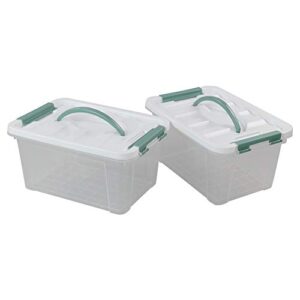 Gloreen 6 Quart Clear Storage Bins with Lid and Green Handle, Multipurpose Stackable Plastic Storage Latches Box/Containers, Set of 2