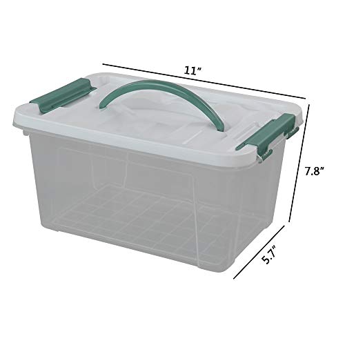 Gloreen 6 Quart Clear Storage Bins with Lid and Green Handle, Multipurpose Stackable Plastic Storage Latches Box/Containers, Set of 2