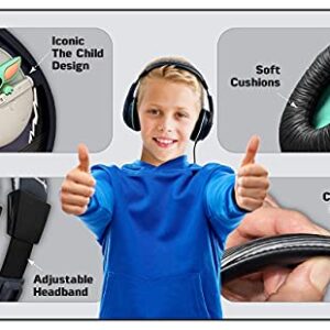 eKids Mandalorian The Child Headphones for Kids, Wired Headphones for School, Home or Travel, Tangle Free Stereo Headphones with Parental Volume Control, Connect via 3.5mm Jack