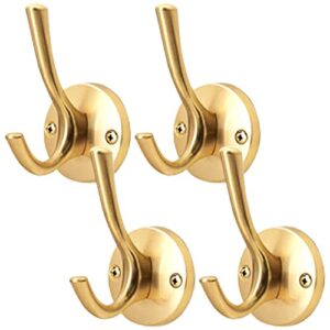 zuonai rose gold hooks 4 pack brushed gold wall hooks heavy duty metal coat hooks for hanging coats and hat hooks wall mounted towel hooks for bathrooms clothing hooks for bedroom double hooks