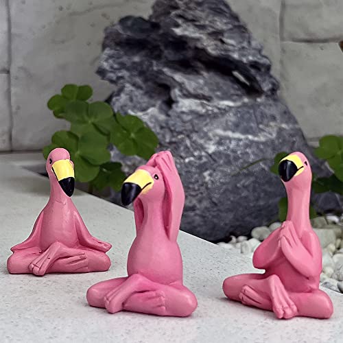 Goodeco 2.4" Mini Yoga Flamingo Figurines - Tiny Gifts Whimsical Kawaii Pink Flamingo Desk Decor, Set of 3 Fairy Garden Lawn Statues, Flamingo Gifts for Women/Mom/Grandma/Girls