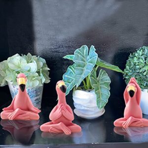 Goodeco 2.4" Mini Yoga Flamingo Figurines - Tiny Gifts Whimsical Kawaii Pink Flamingo Desk Decor, Set of 3 Fairy Garden Lawn Statues, Flamingo Gifts for Women/Mom/Grandma/Girls