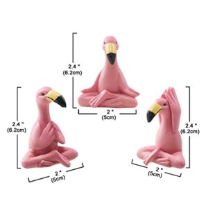 Goodeco 2.4" Mini Yoga Flamingo Figurines - Tiny Gifts Whimsical Kawaii Pink Flamingo Desk Decor, Set of 3 Fairy Garden Lawn Statues, Flamingo Gifts for Women/Mom/Grandma/Girls