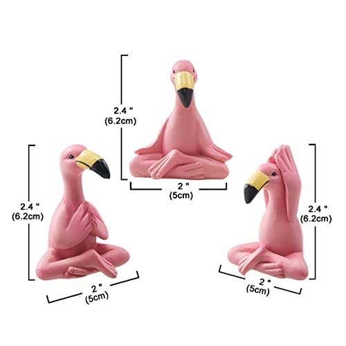 Goodeco 2.4" Mini Yoga Flamingo Figurines - Tiny Gifts Whimsical Kawaii Pink Flamingo Desk Decor, Set of 3 Fairy Garden Lawn Statues, Flamingo Gifts for Women/Mom/Grandma/Girls