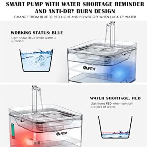 PETNF Replacement Pump for Cat Water Fountain with LED Light, Compatible 3L/101OZ Transparency Pet Water Fountain, Ultra Quiet Long Lifespan Cat Pet Water Pump with Adjustable 3 Kind of Water Flow