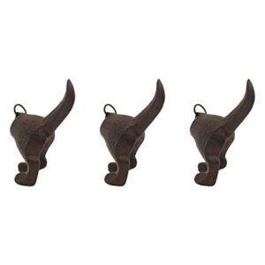 Retro Dog Tail Cast Iron Wall Hooks - Decorative Wall Hanging Hook for Coat, Towel, Keys - Antique Brown - Set of 3