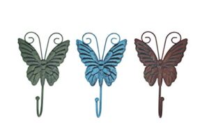 owlgift metal hanging hook, rustic butterfly design storage for hanging coat, hat, jacket, robe, bath towel, mug – set of 3