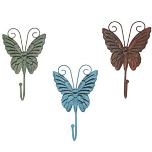 Owlgift Metal Hanging Hook, Rustic Butterfly Design Storage for Hanging Coat, Hat, Jacket, Robe, Bath Towel, Mug – Set of 3