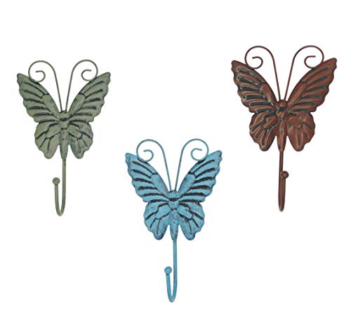 Owlgift Metal Hanging Hook, Rustic Butterfly Design Storage for Hanging Coat, Hat, Jacket, Robe, Bath Towel, Mug – Set of 3