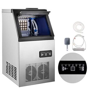 shzond commercial ice maker 110lbs/24h stainless steel commercial ice machine auto clean 22lbs storage 4x8 cubes with water filter, scoop, connection hose for restaurant, bar, coffee shop (110lbs/24h)