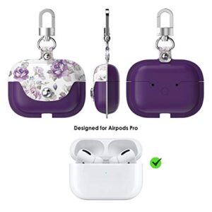 wenew Leather Case for Airpods Pro 2019, Glitter Sequin Sparkle Crystal Cute PU Protection Case Shockproof Drop Proof Protector Pouch Skin Metal Clasp Keychain (Purple)