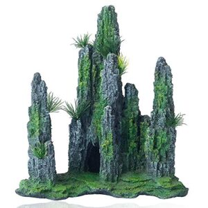 fedour aquarium mountain view stone ornament tree rock cave landscape, large aquarium ornament rock artificial fish tank decoration