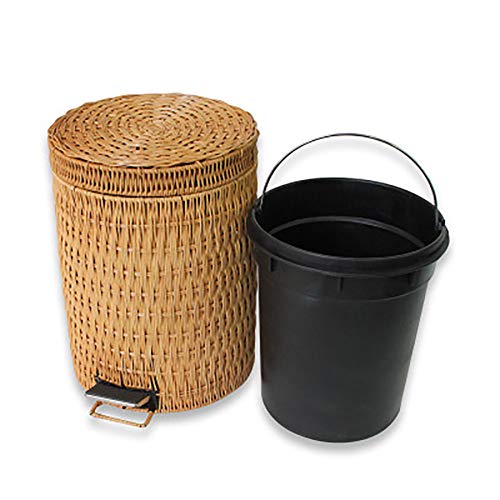 Rattan Trash Can,Home Kitchen Dustbin Bathroom Living Room Bedroom Pedal Trash Small Size Creative Style with Lid 3l Dustbin A 18.526cm