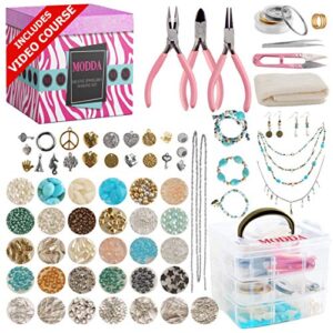 modda deluxe jewelry making kit with video course, includes instructions, beads, necklace, bracelet, earrings making, crafts for adults, beginners, christmas gift for teens, girls 13-15, moms, women