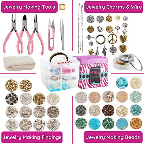 MODDA Deluxe Jewelry Making Kit with Video Course, Includes Instructions, Beads, Necklace, Bracelet, Earrings Making, Crafts for Adults, Beginners, Christmas Gift for Teens, Girls 13-15, Moms, Women