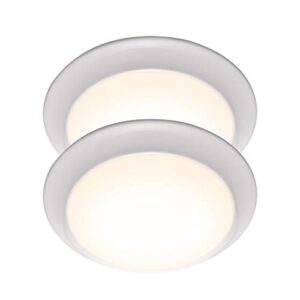 lit-path led flush mount ceiling lighting fixture, 11 inch dimmable 22.5w, 1550 lumen, aluminum housing plus pc cover, etl and damp location rated, 2-pack, white finish-3000k