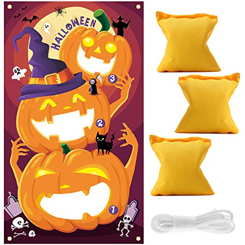 Halloween Toss Games Pumpkin Bean Bag Party Games Halloween Games for Kids Party with 3 Bean Bags for Kids Party Decoration