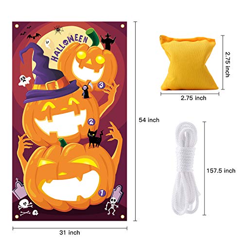 Halloween Toss Games Pumpkin Bean Bag Party Games Halloween Games for Kids Party with 3 Bean Bags for Kids Party Decoration