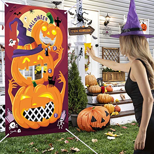 Halloween Toss Games Pumpkin Bean Bag Party Games Halloween Games for Kids Party with 3 Bean Bags for Kids Party Decoration