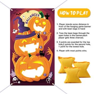 Halloween Toss Games Pumpkin Bean Bag Party Games Halloween Games for Kids Party with 3 Bean Bags for Kids Party Decoration