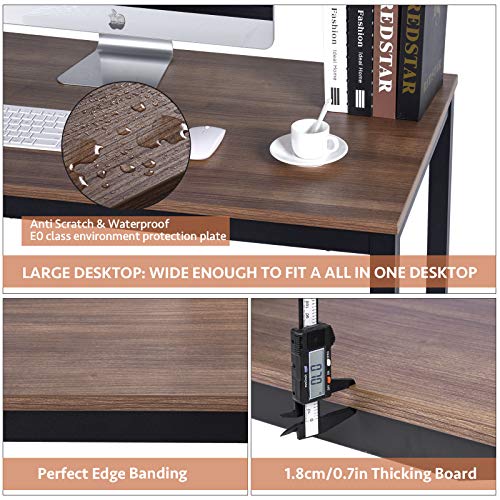 POPRUN Writing Computer Desk 59 Inch（60"x 30"） Home Office Writing Study Desk, Modern Simple Sturdy Laptop Study Table, Walnut - Solid Tabletop Made of MDF