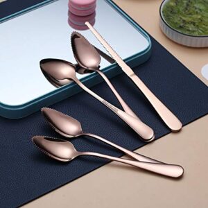 HOMQUEN Rose Gold Grapefruit Spoons 5 Pieces Set, 4 Stainless Steel Grapefruit Spoon and 1 Grapefruit Knife with Titanium Plating, Grapefruit Utensil Set, Serrated Edges Spoon Pack of 5