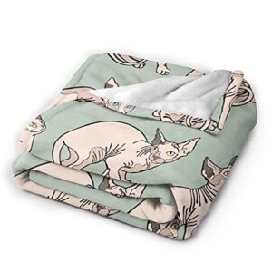 Hairless Naked Cats Sphynx Cats Mint Green Couch Blanket ,Fleece Throw Blanket Super Soft Warm Therma Plush Bed Couch Living Room