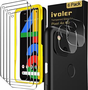 ivoler [6 pack] [4 pack] tempered screen protector for pixel 4a 4g with [2 pack] camera lens protector tempered glass with [alignment frame easy installation],hd clear anti-scratch film,5.8 inch