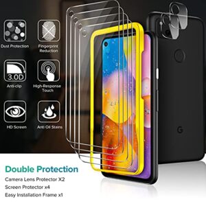 ivoler [6 Pack] [4 Pack] Tempered Screen Protector for Pixel 4a 4G with [2 Pack] Camera Lens Protector Tempered Glass with [Alignment Frame Easy Installation],HD Clear Anti-Scratch Film,5.8 inch