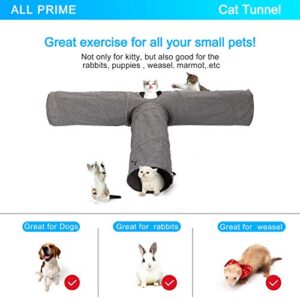 Ownpets Cat Tunnel, 3 Way Collapsible Kitty Tunnel 47 inch Long Cat Tube with Plush Ball & Feather Toy, Large Cat Play Tunnel for Indoor Cat, Kitten, Puppy, Rabbit,and Mongoose