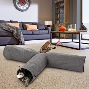 Ownpets Cat Tunnel, 3 Way Collapsible Kitty Tunnel 47 inch Long Cat Tube with Plush Ball & Feather Toy, Large Cat Play Tunnel for Indoor Cat, Kitten, Puppy, Rabbit,and Mongoose