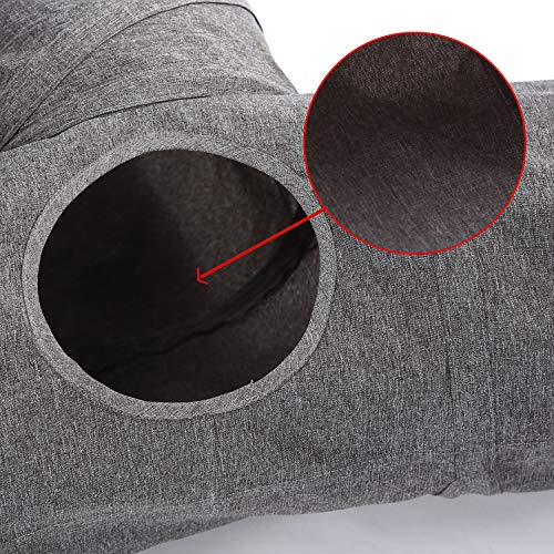 Ownpets Cat Tunnel, 3 Way Collapsible Kitty Tunnel 47 inch Long Cat Tube with Plush Ball & Feather Toy, Large Cat Play Tunnel for Indoor Cat, Kitten, Puppy, Rabbit,and Mongoose