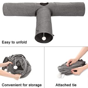 Ownpets Cat Tunnel, 3 Way Collapsible Kitty Tunnel 47 inch Long Cat Tube with Plush Ball & Feather Toy, Large Cat Play Tunnel for Indoor Cat, Kitten, Puppy, Rabbit,and Mongoose