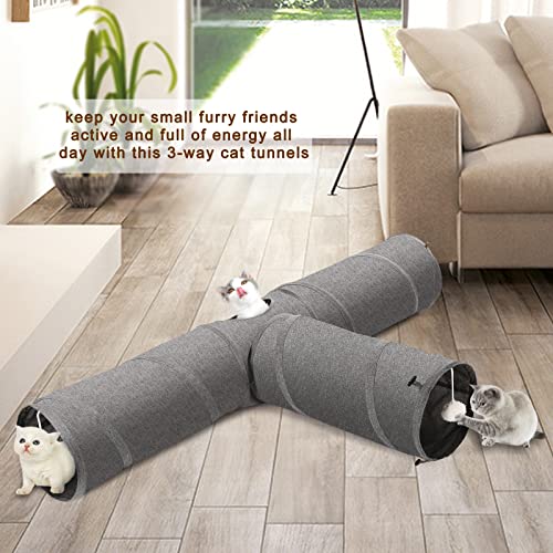 Ownpets Cat Tunnel, 3 Way Collapsible Kitty Tunnel 47 inch Long Cat Tube with Plush Ball & Feather Toy, Large Cat Play Tunnel for Indoor Cat, Kitten, Puppy, Rabbit,and Mongoose