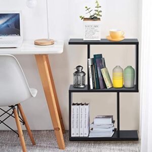 Giantex 2-Tier Bookshelf S Shaped Bookcase Set of 2, Free Standing Industrial Storage Rack, Suit for Living Room Bedroom Office, Modern Small Bookcase, Black