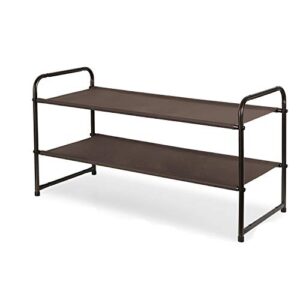 simple trending 2-tier stackable shoe rack, fabric shoe shelf storage organizer, bronze