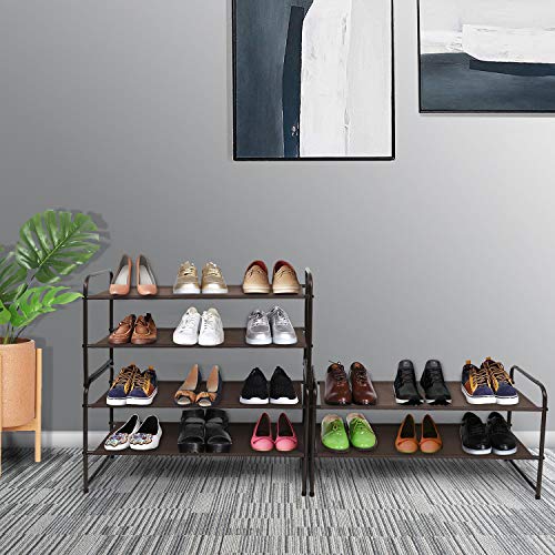 Simple Trending 2-Tier Stackable Shoe Rack, Fabric Shoe Shelf Storage Organizer, Bronze