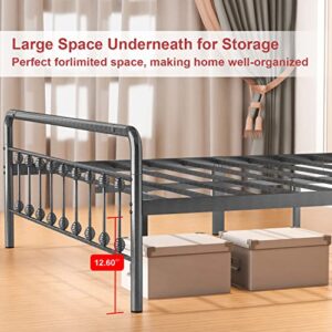 Noillats Metal Bed Frame Queen Size with Vintage Headboard and Footboard, Premium Stable Steel Slat Support Mattress Foundation, No Box Spring Needed and Easy Assembly, Dark Grey